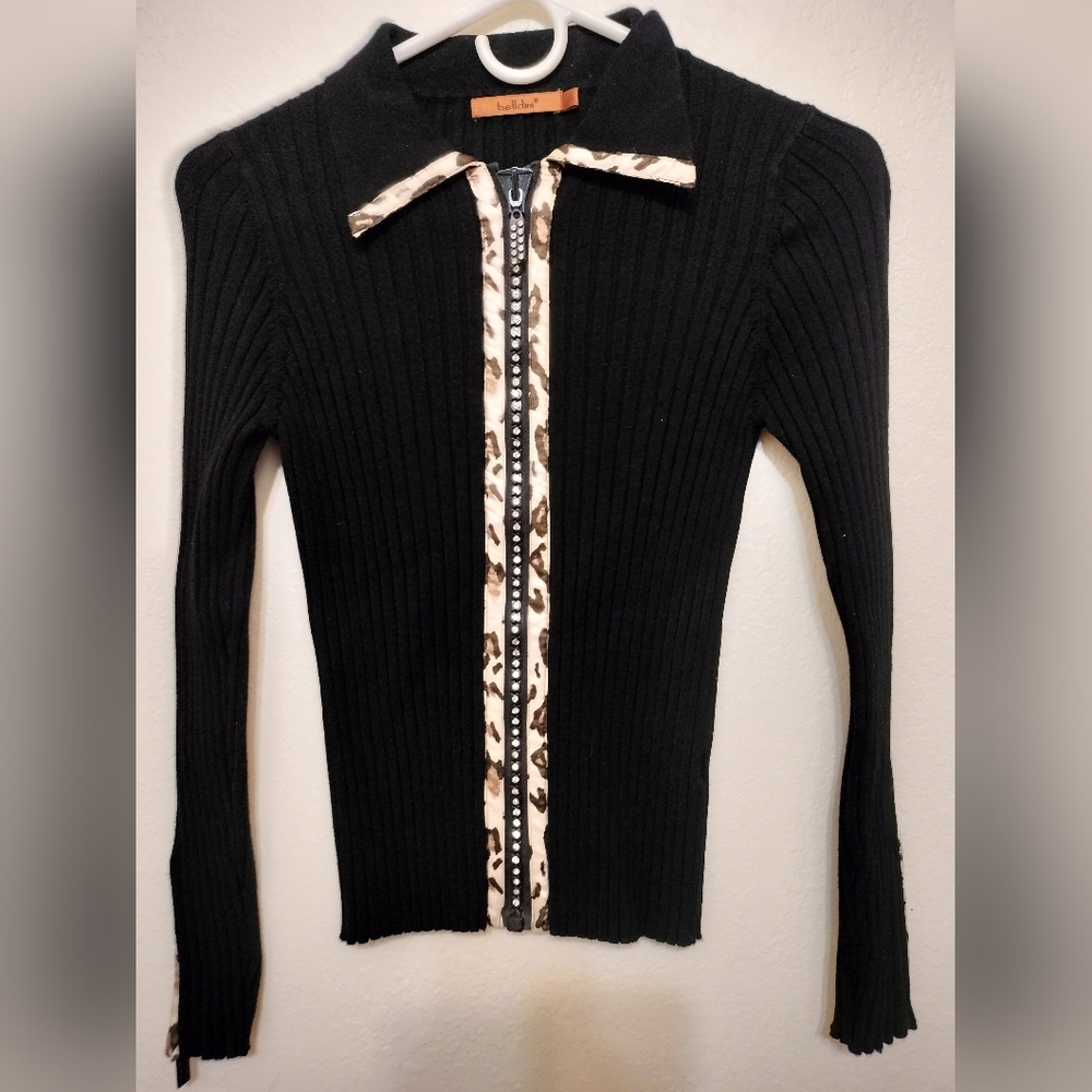 2pcs Belldini Black Ribbed Knit Rhinestone Long Sleeve